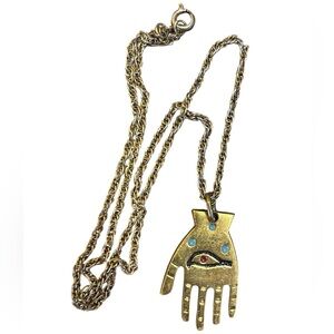Gold Toned Hamsa Hand Pendant Necklace